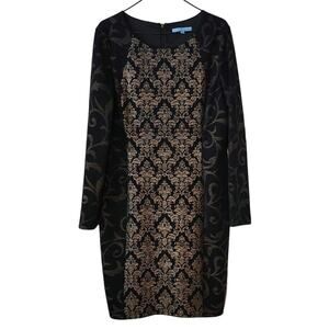 Antonio Melani Dress Sz 14 Embroidered Back Zip Inner Lined Sheath Black